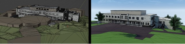 Two screenshots from Blender and Unity.